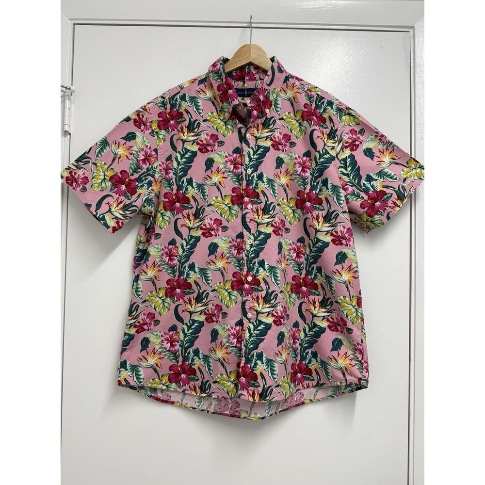 Ralph Lauren Shirt Men’s XL Pink Tropical Hawaiian Floral Button Front Cotton - Picture 2 of 12